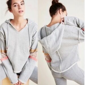 FREE PEOPLE Movement Dream Catcher Hoodie Heather Gray Distressed Crochet XS